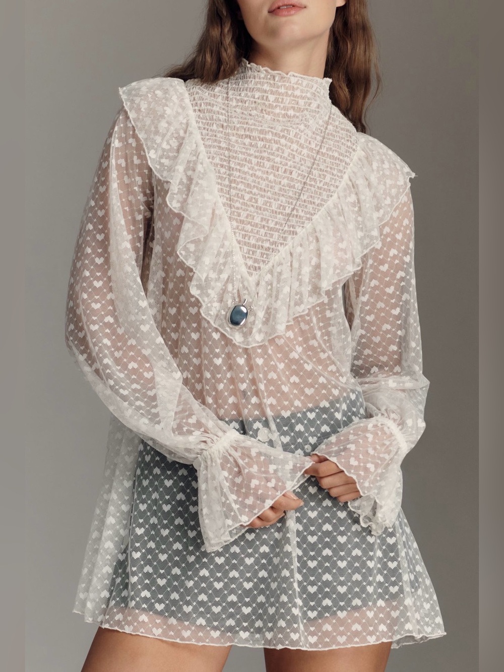 NWT - Maeve Long-Sleeve Sheer Mesh Tunic Top